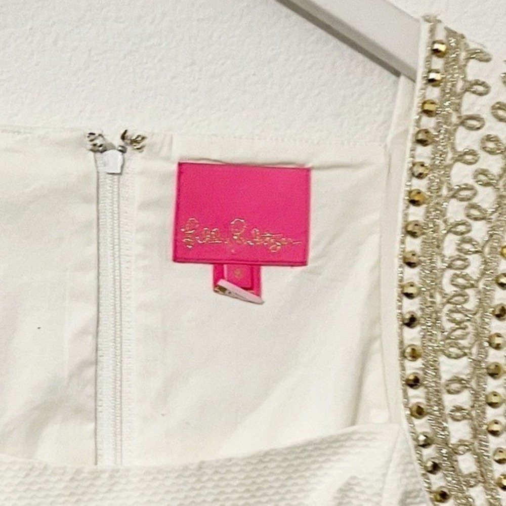 Lilly Pulitzer Dana Shift Dress White Gold Cocktail Size 8 - Picture 3 of 6